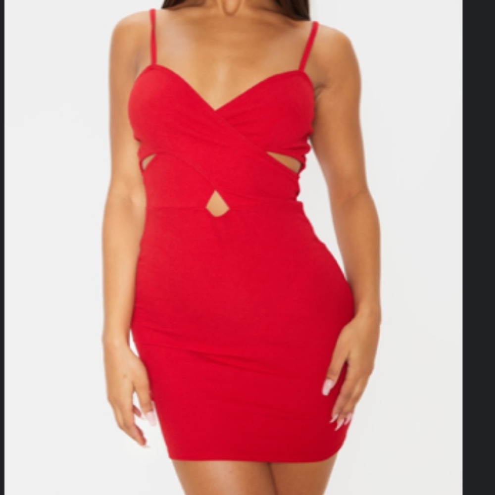 red strappy cross front bodycon dress